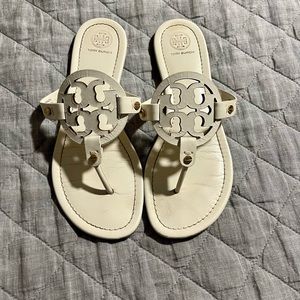 Tory Burch Leather Miller Sandals - Ivory